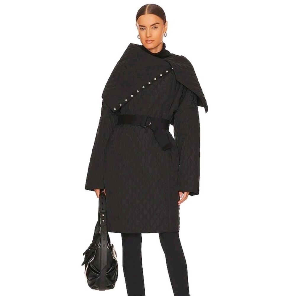 Norma Kamali Women's Black Diamond Quilted Oversized Side Snap Jacket Size M